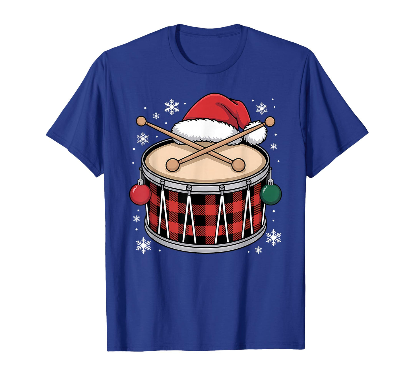 Christmas Buffalo Plaid Snare Drum with Santa Hat Men Women T-Shirt