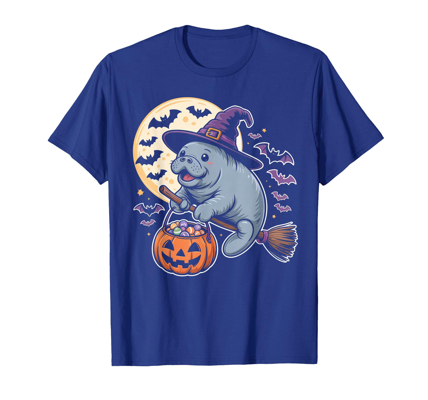 Cute Manatee Witch Halloween Candy Moon Bat Costume Gifts T-Shirt
