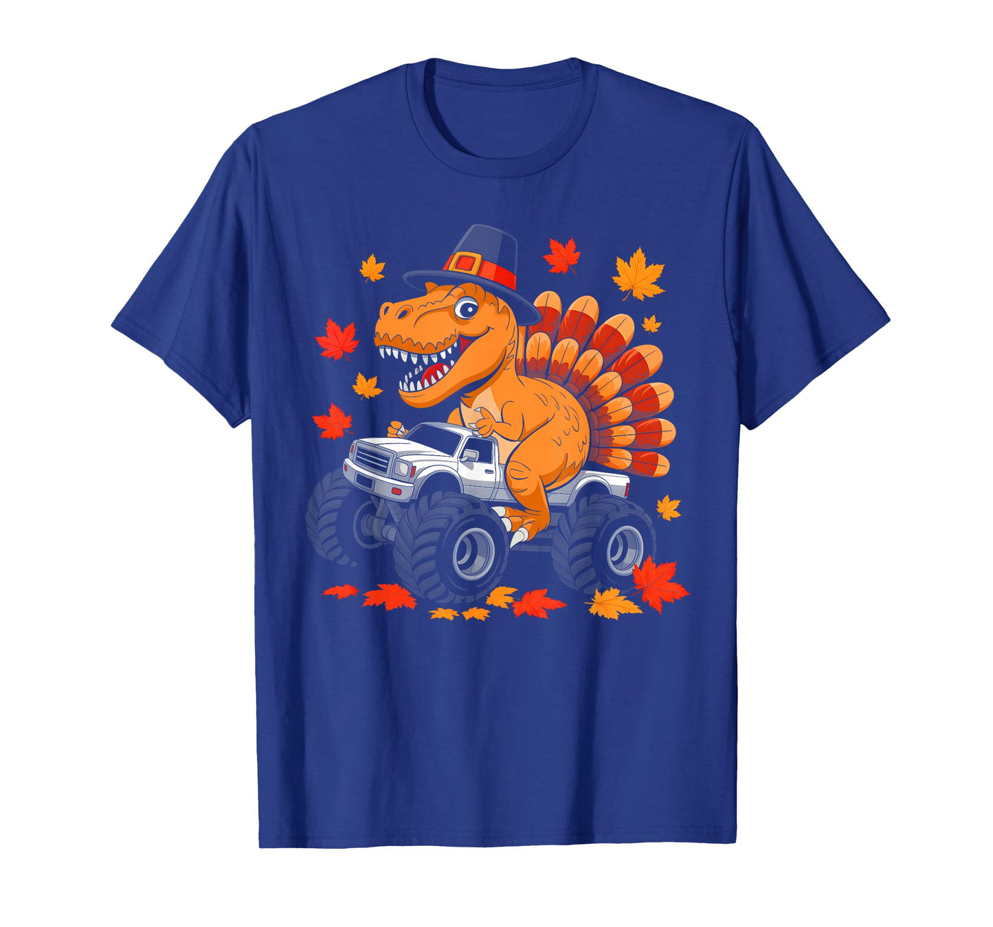 Thanksgiving Turkey Dinosaur Riding Monster Truck Boys Kids T-Shirt