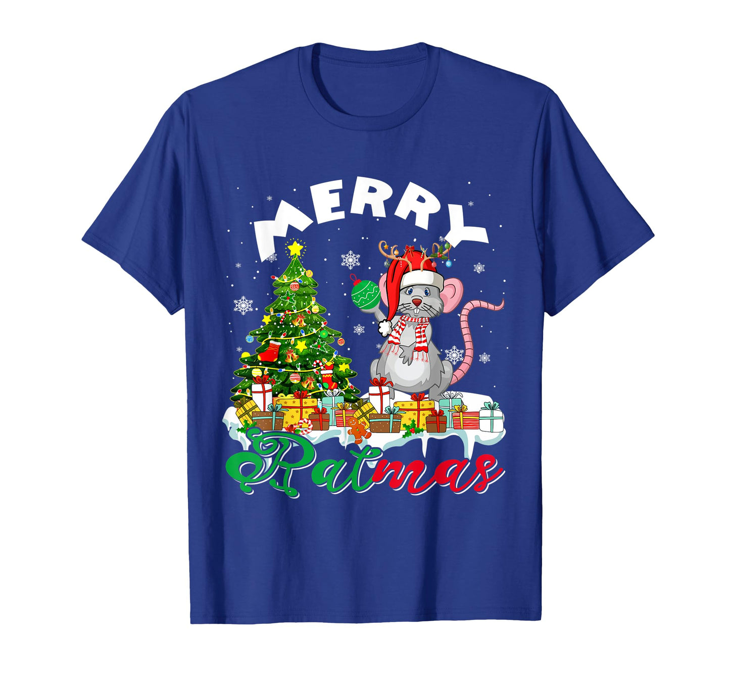 Merry Xmas Santa Reindeer Rat Sitting With Xmas Presents T-Shirt