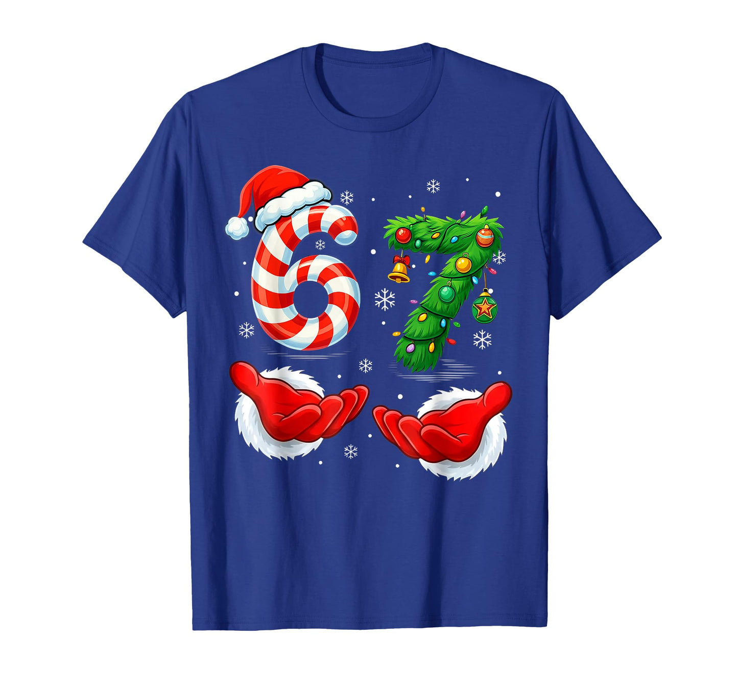 67 Christmas Meme 6 7 Santa Hands Candy Cane Tree Gen Alpha T-Shirt
