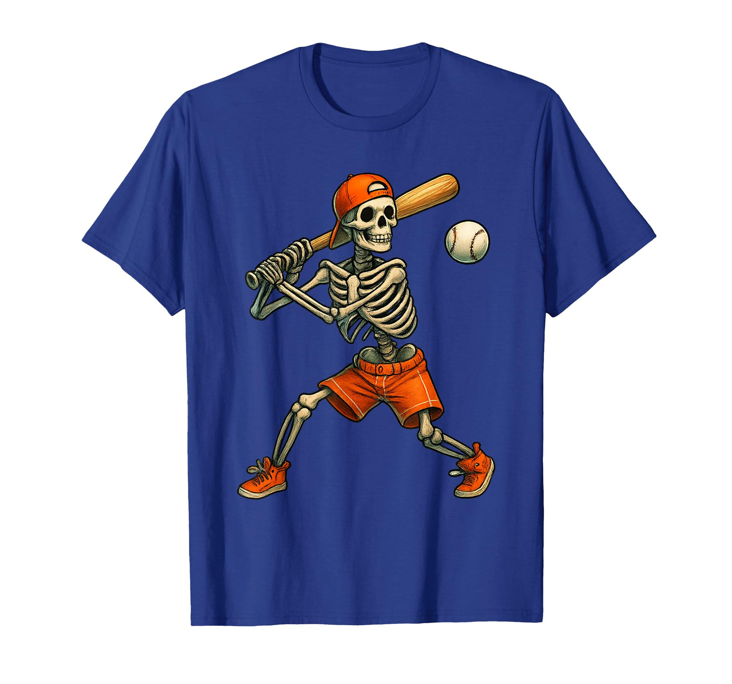 Funny Skeleton Batting Baseball Halloween Boys Men Kids T-Shirt