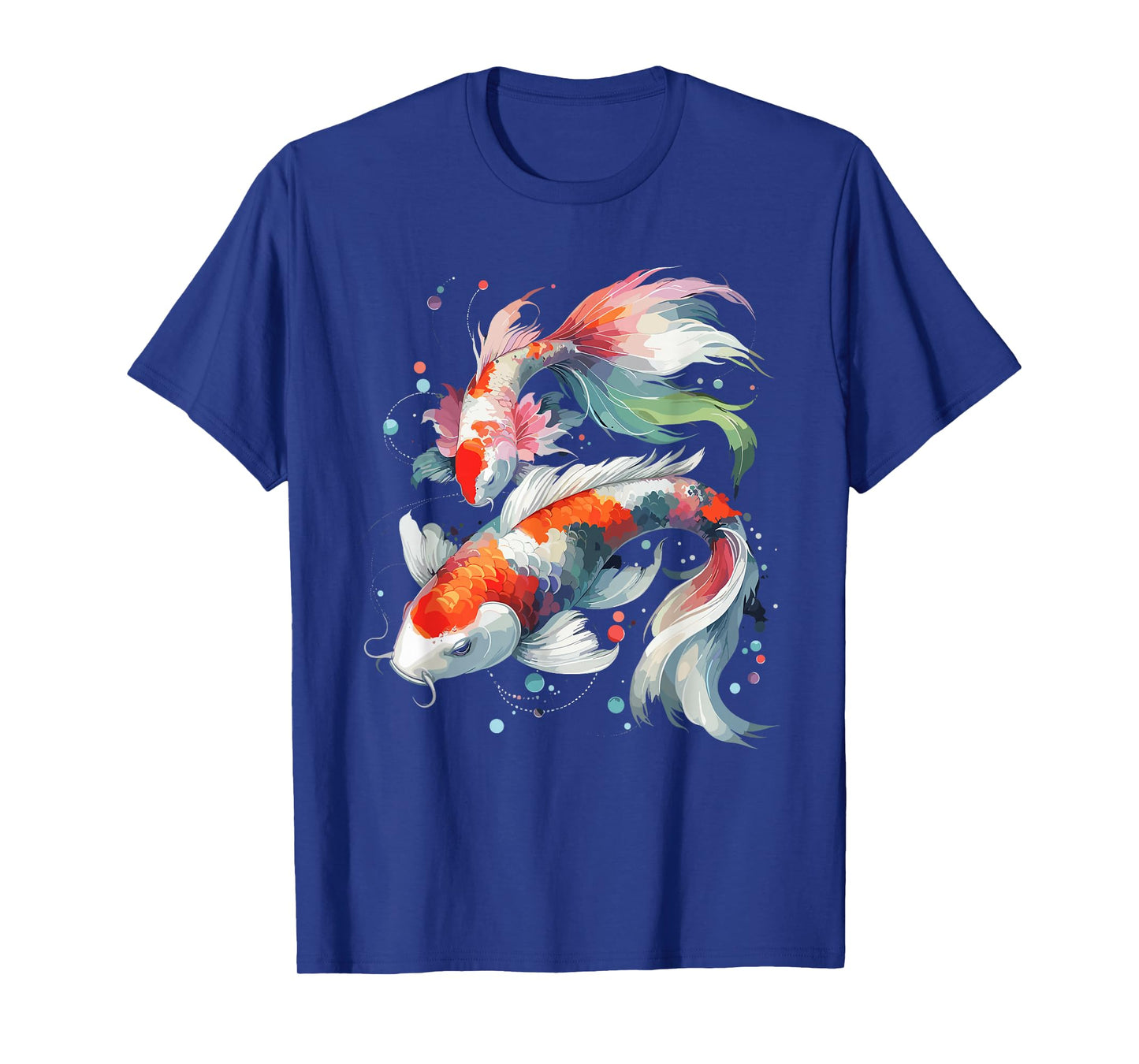 Watercolor Japanese Koi Gift Unisex-Adults T-Shirt Black Small Cartoon Koi T-Shirt