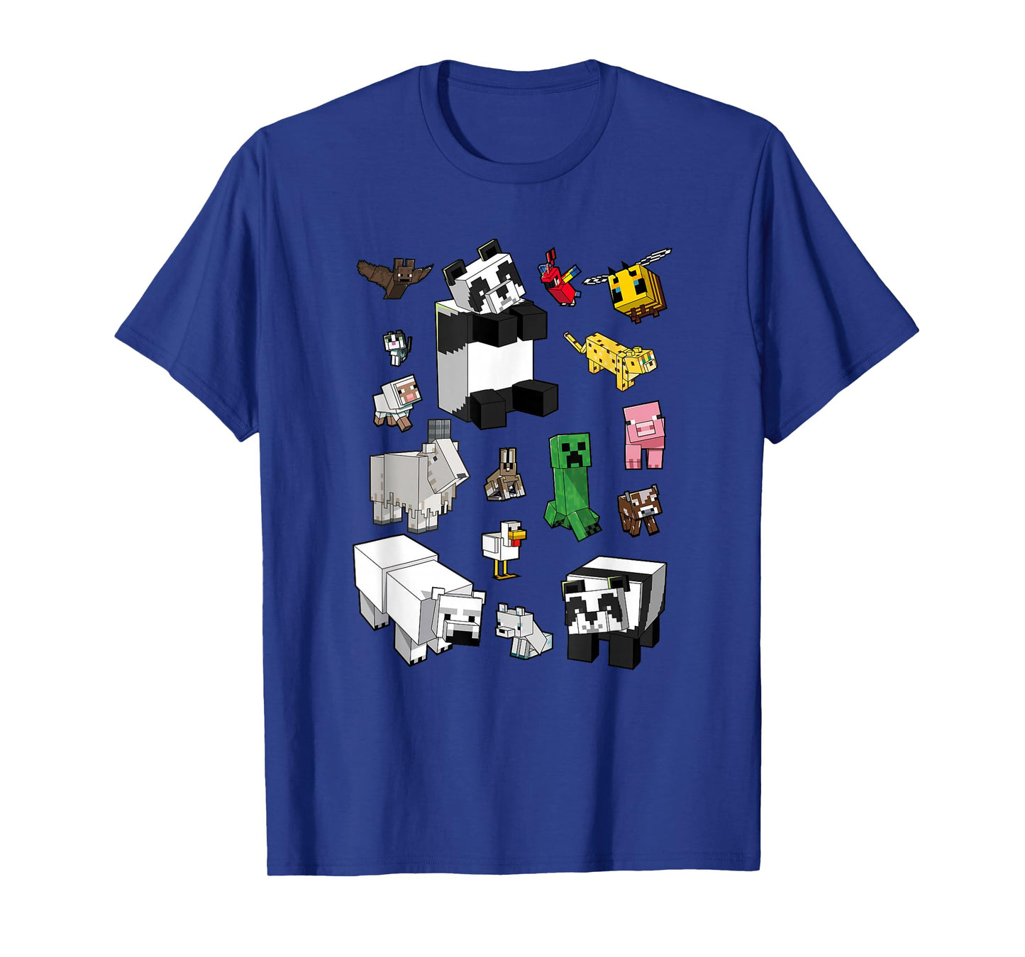 Minecraft Unisex Adults Kids T-Shirt, Blue, Small, Short Sleeve, Classic Fit, Cartoon Panda Graphic, Minecraft Overworld Mob Grid Poster T-Shirt