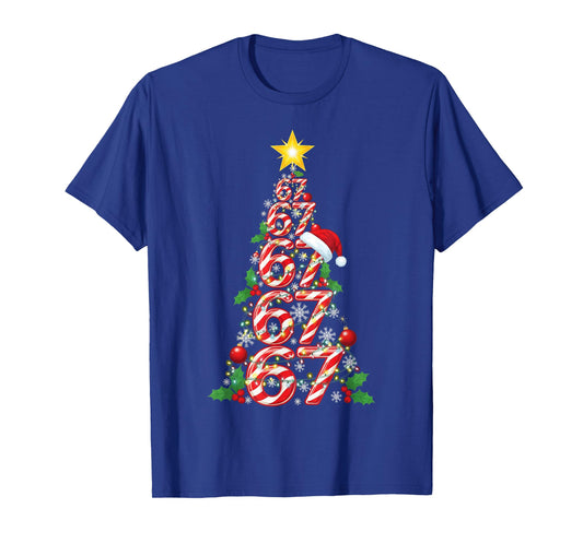 67 Christmas Tree Candy Cane Holiday Six Seven Meme Brainrot T-Shirt