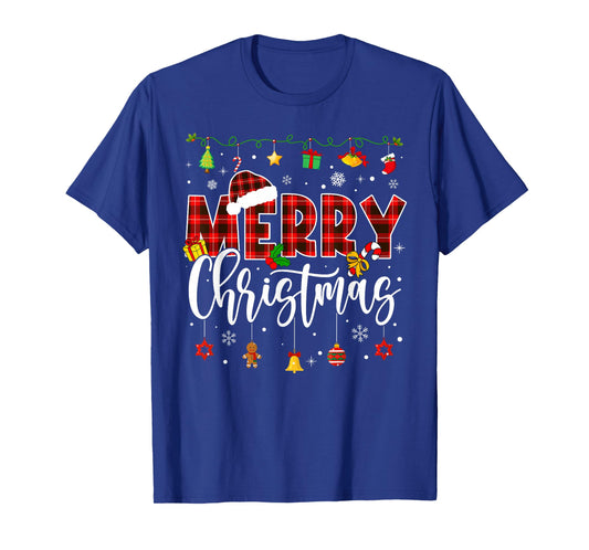 Family Matching Pajamas Merry Christmas 2025 Plaid Men Women T-Shirt