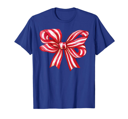 Candy Cane Coquette Bow Red White Xmas Holiday Christmas T-Shirt