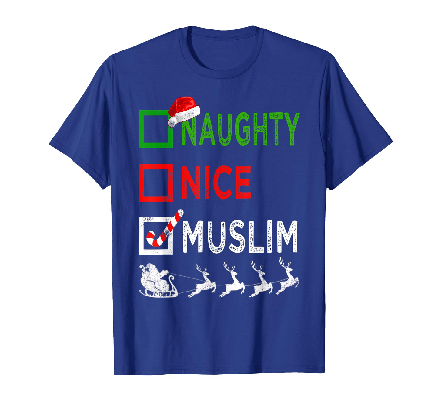 Naughty Nice Muslim Christmas Pajamas Funny Santa Hat Xmas T-Shirt