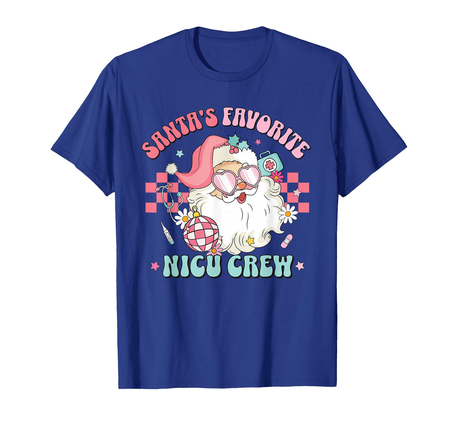 Retro Pink Christmas Neonatal Santa's Favorite NICU Nurse T-Shirt