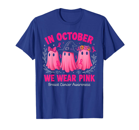 in October We Wear Pink Ghost Halloween Women Breast Cancer T-Shirt