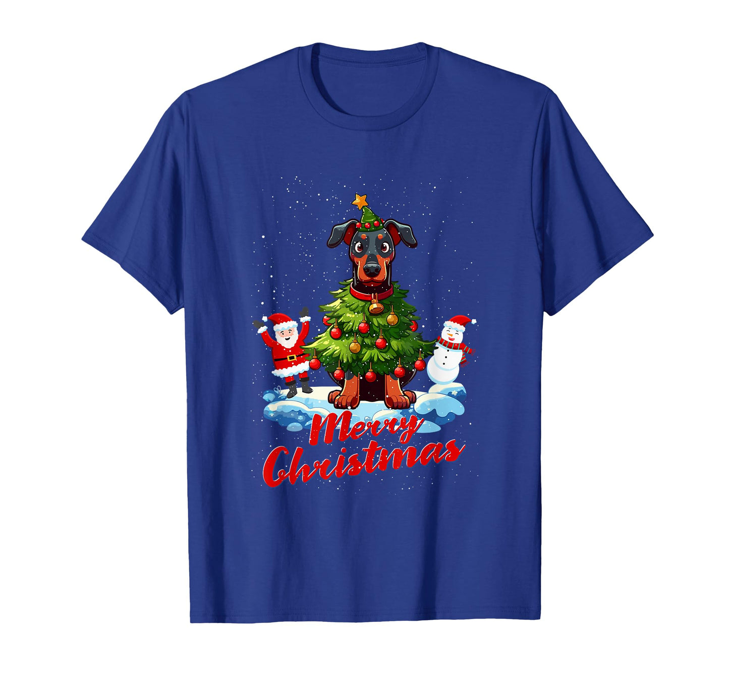 Doberman Merry Christmas Tree Lights Dog X-Mas Dogs T-Shirt
