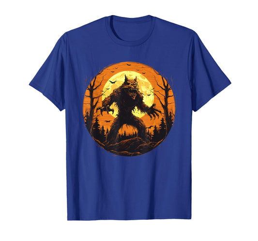 Halloween Werewolf Howling Full Moon Bats Spooky Graphic T-Shirt