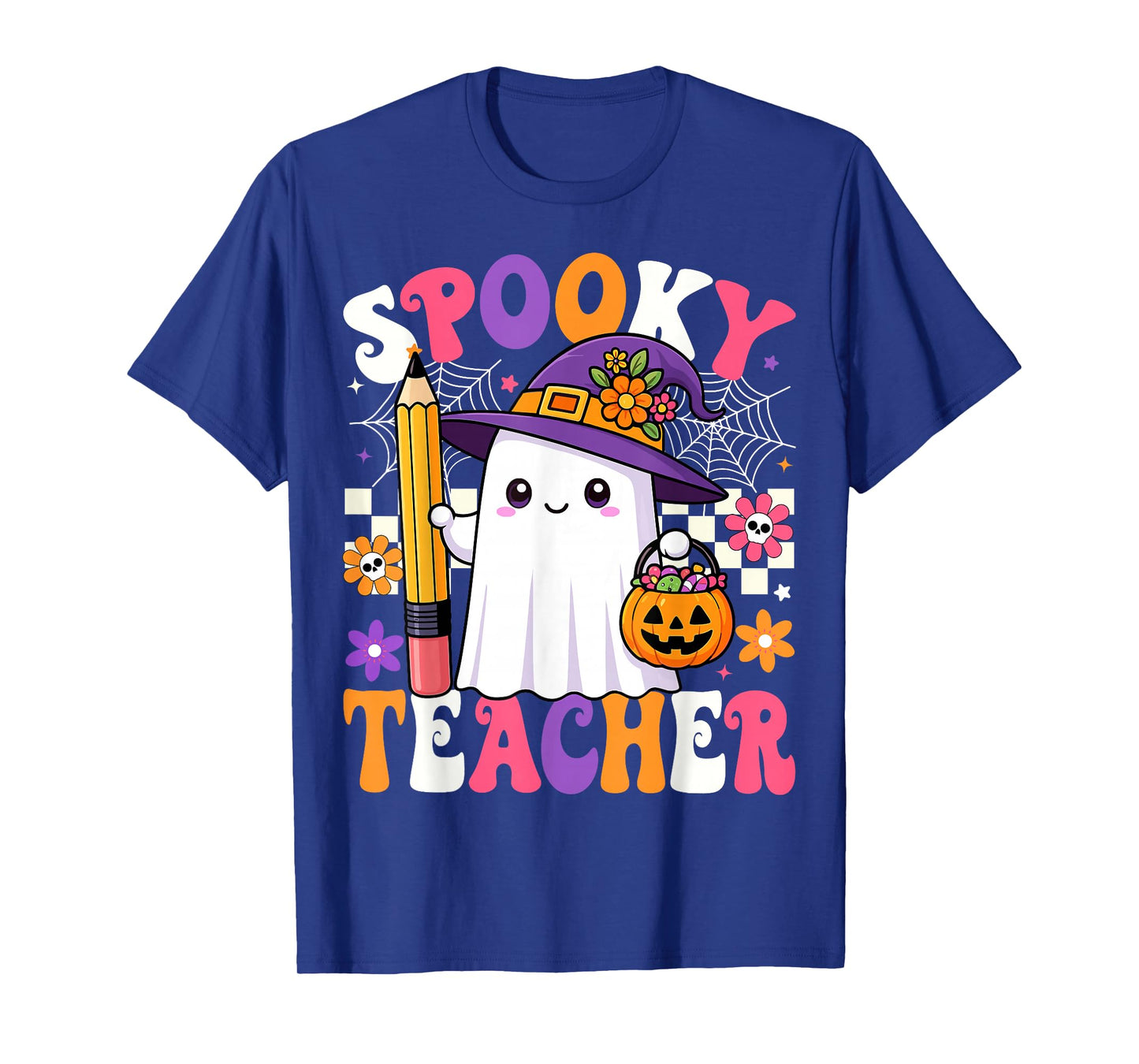Spooky Teacher Ghost Pencil Teach Funny Halloween Teacher T-Shirt