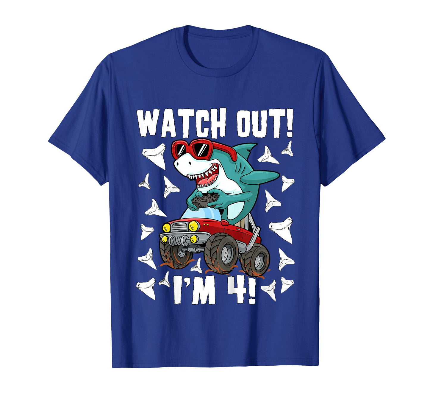 4 Years Old 4th Birthday Shark Boy Girl Monster Truck Gamer T-Shirt