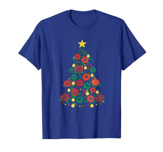 Floral Christmas Tree Girly Xmas Holiday Festive Season T-Shirt