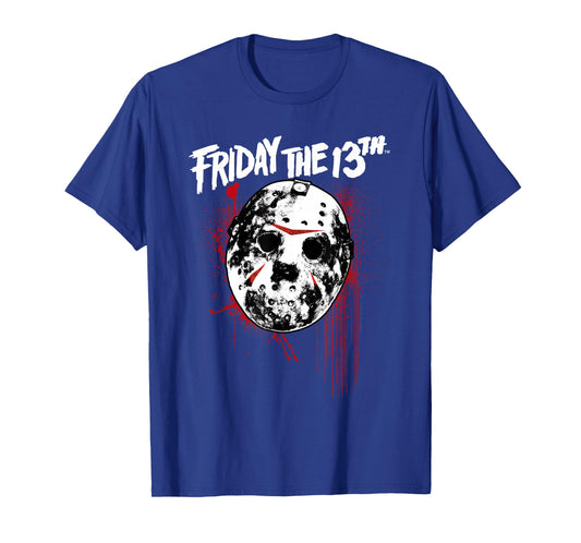 Friday The 13th Jason Mask with Blood Splatter Horror Movie T-Shirt