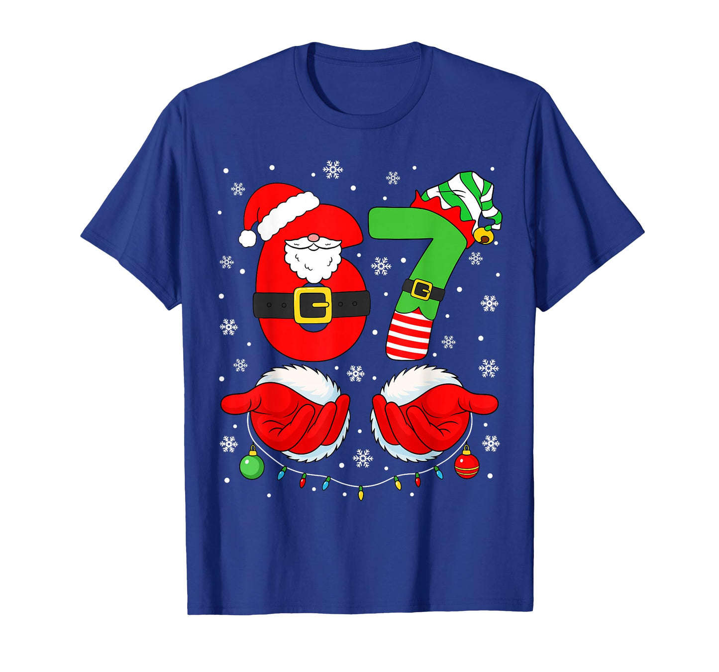 Funny Six Seven 67 Meme 6 7 Elf Santa Christmas Pajamas Kids T-Shirt