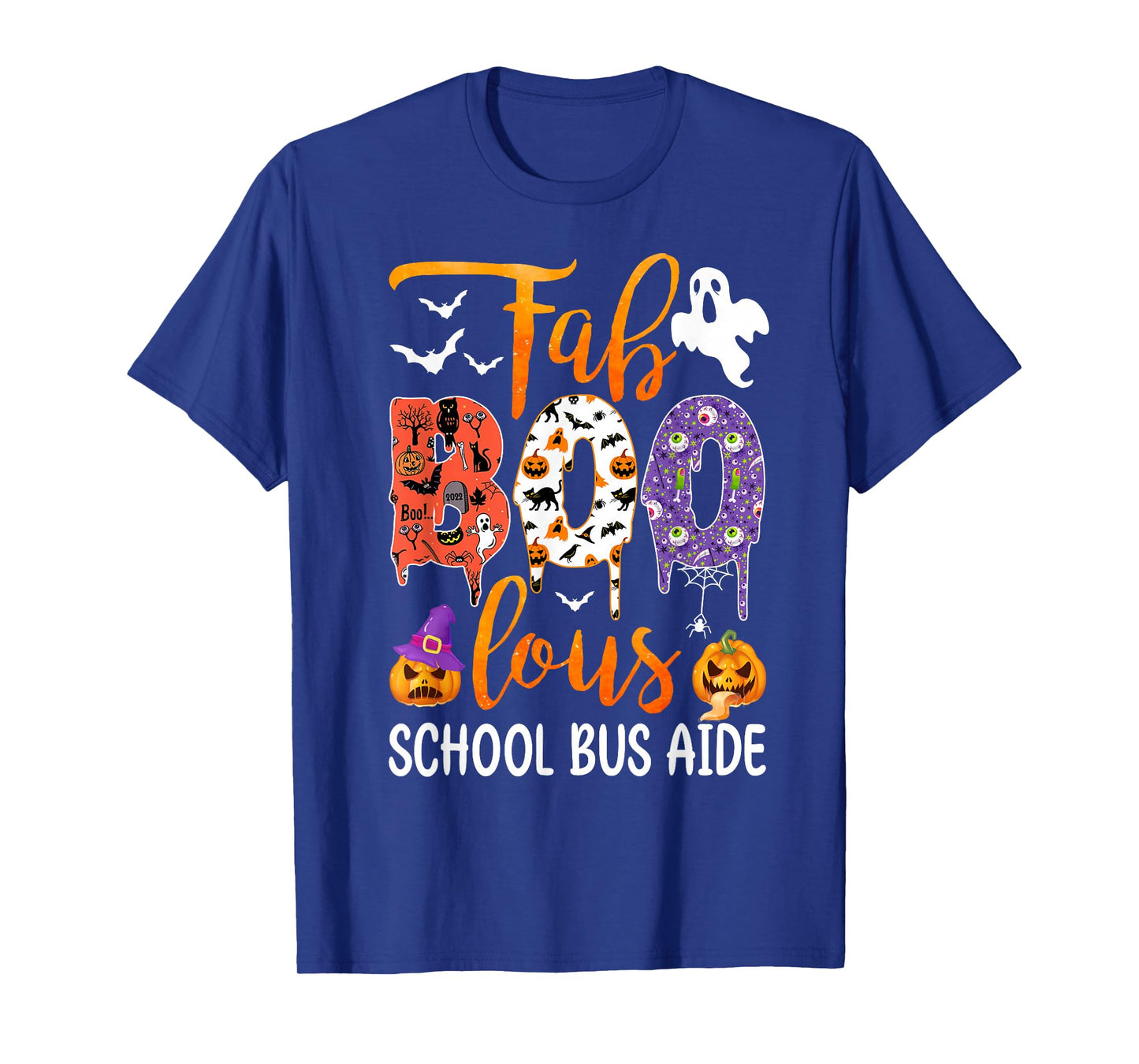 Fab Boo Lous School Bus Aide Boo Ghost Pumpkin Halloween T-Shirt