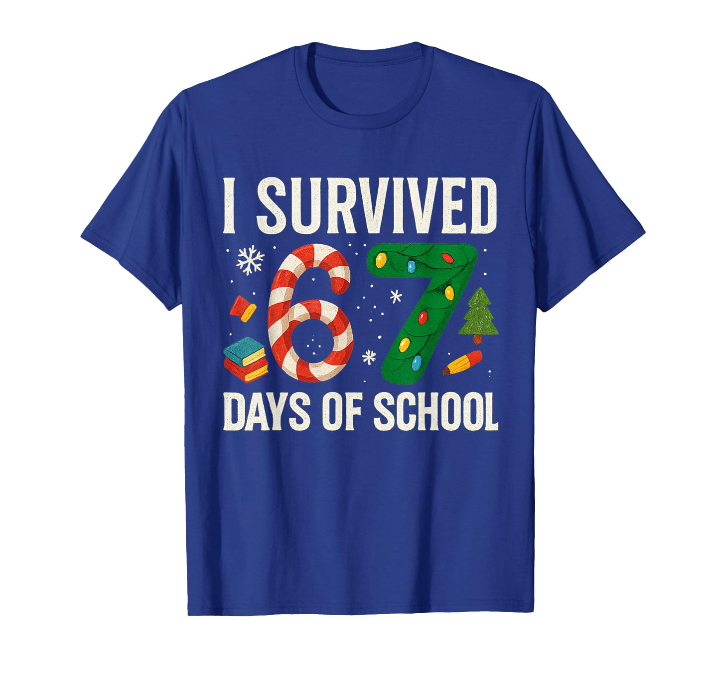 I Survived 67 Days of School Christmas Red Plaid for Student T-Shirt