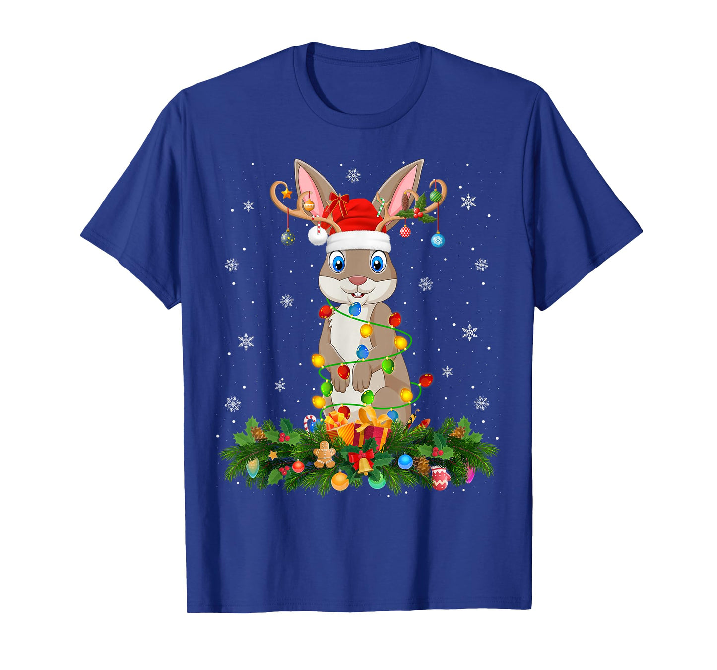 Rabbit Bunny Christmas Lights Reindeer Santa Adult & Kids T-Shirt