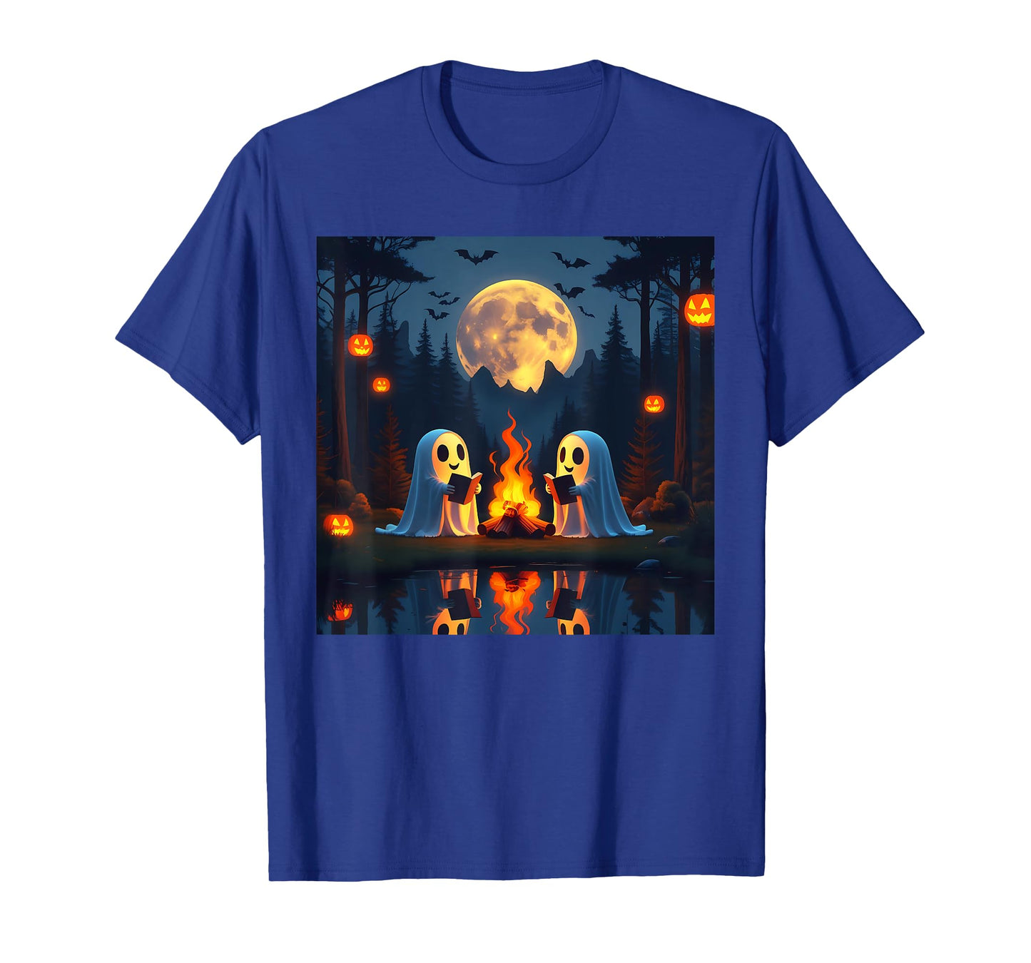Vintage Ghost Reading Book Lover Camping Halloween Campfire T-Shirt