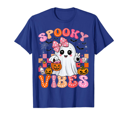 Groovy Spooky Vibes Cute Boo Ghost Halloween Costumes Girls T-Shirt