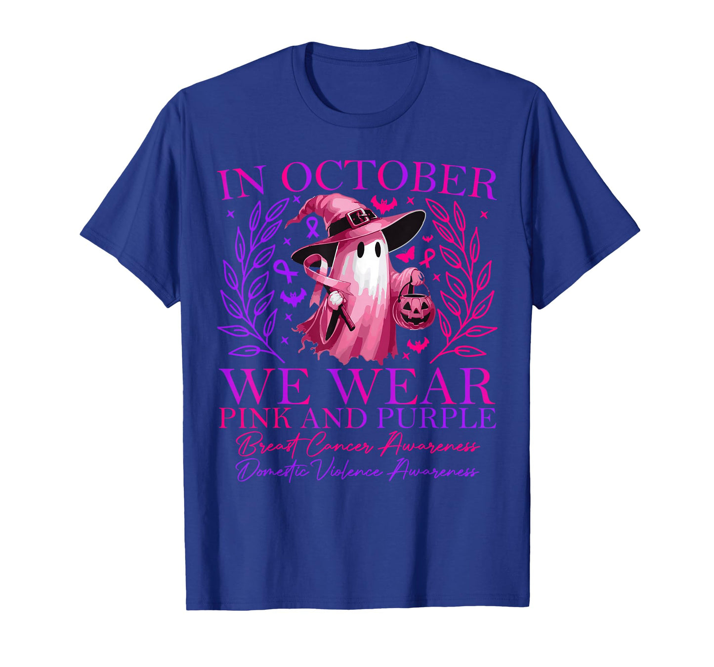 in October We Wear Pink and Purple Witch Ghost Pumpkin 2025 T-Shirt