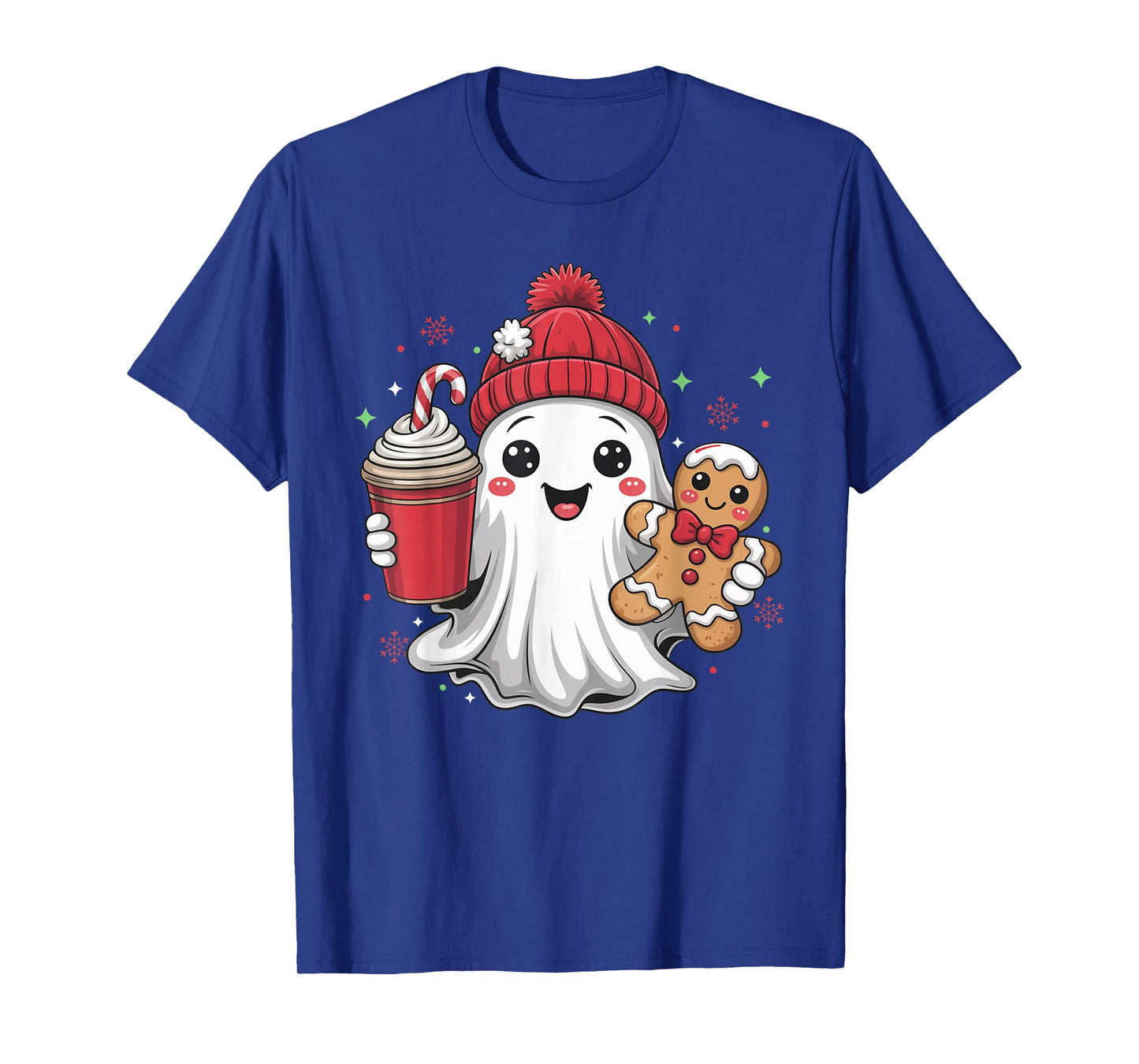 Retro Ghost Beanie Christmas Holiday Xmas Coffee Gingerbread T-Shirt