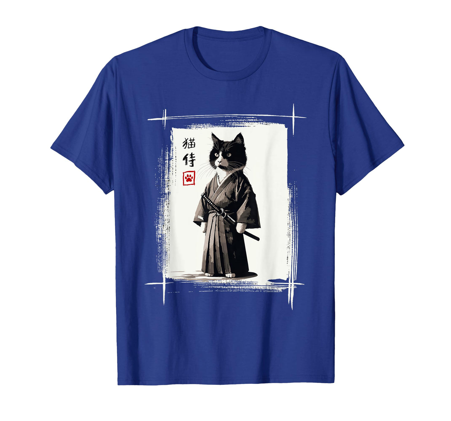 Samurai Cat Japanese Art Sumi-e Novelty Kawaii Funny Cat T-Shirt