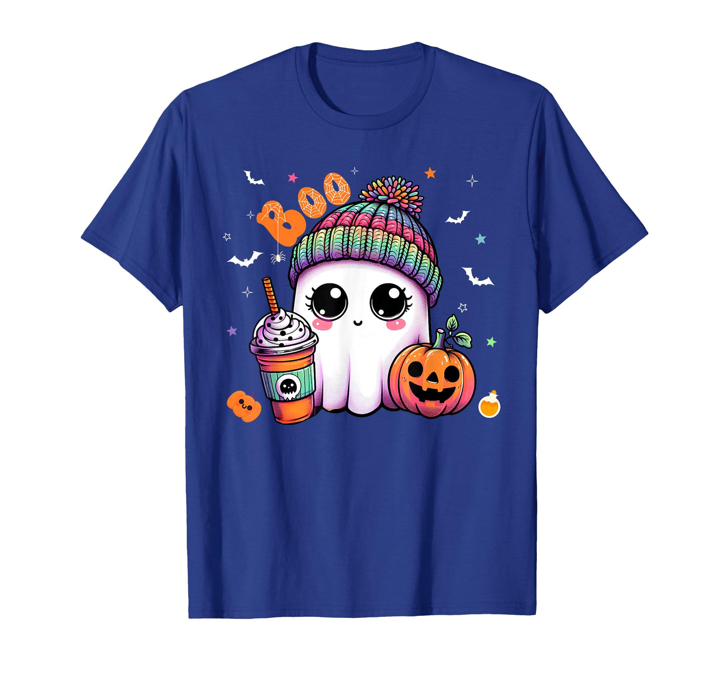 Cute Ghost Boo Drinking Pumpkin Spice Coffee Halloween T-Shirt