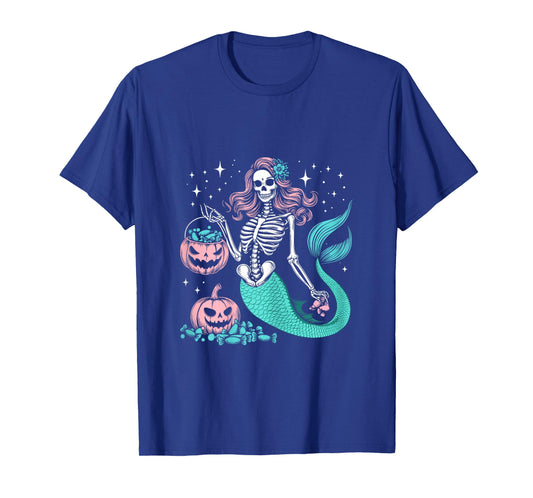 Halloween Mermaid Funny Skeleton T-Shirt