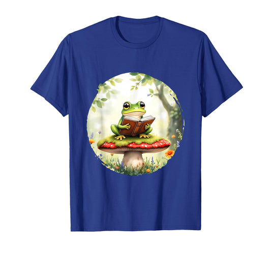 Kawaii Cottagecore Frog Reading Floral Aesthetic Women Girls T-Shirt