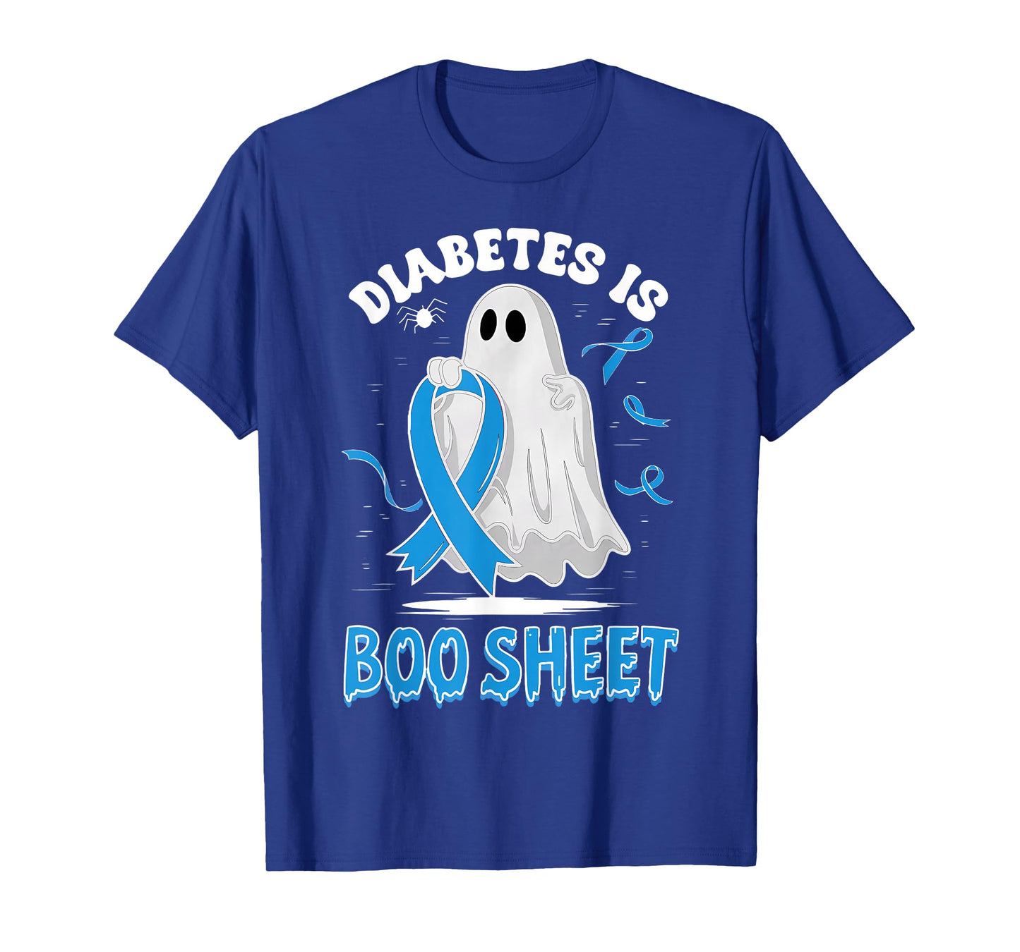 Diabetes is Boo Sheet Ghost Halloween T1D T2D Blue Ribbon T-Shirt
