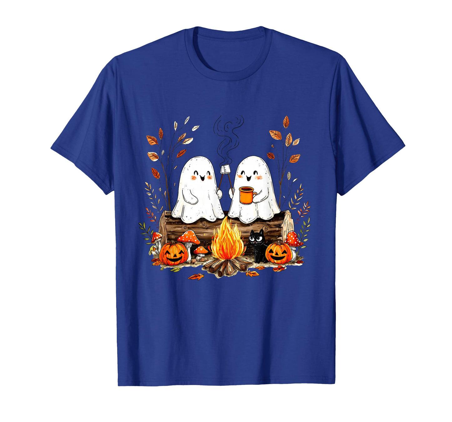 Cute Ghosts Campfire Halloween with Cats and Pumpkins T-Shirt