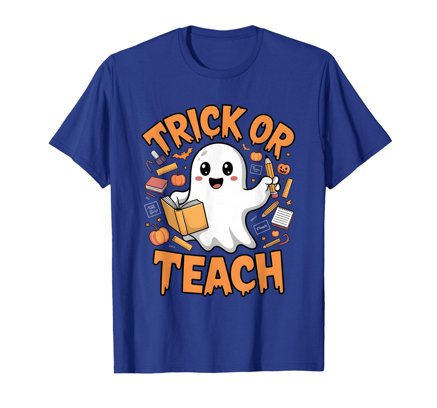 Trick Or Teach Halloween Teacher Costume Party Ghost Reading T-Shirt
