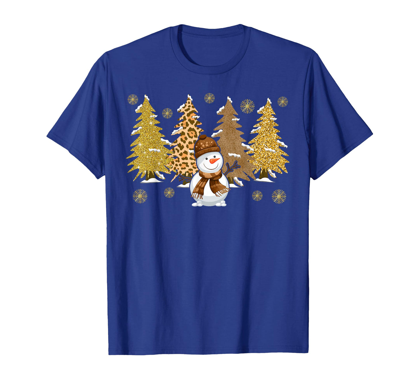 Snowman Christmas Trees in Gold Merry Christmas Pajamas Xmas T-Shirt