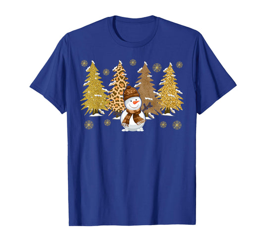 Snowman Christmas Trees in Gold Merry Christmas Pajamas Xmas T-Shirt