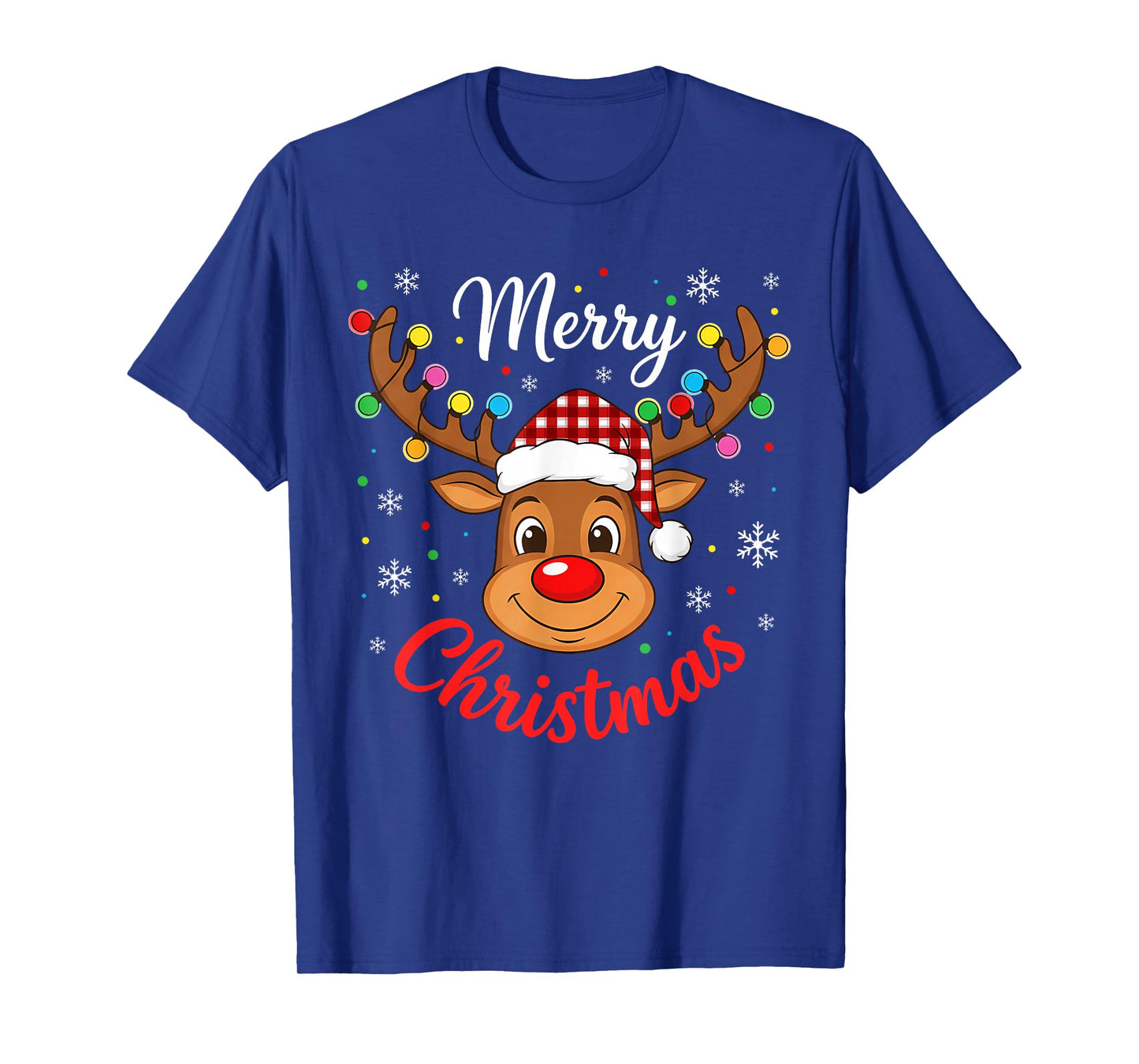 Merry Christmas Reindeer Santa Hat Holiday Matching Family T-Shirt