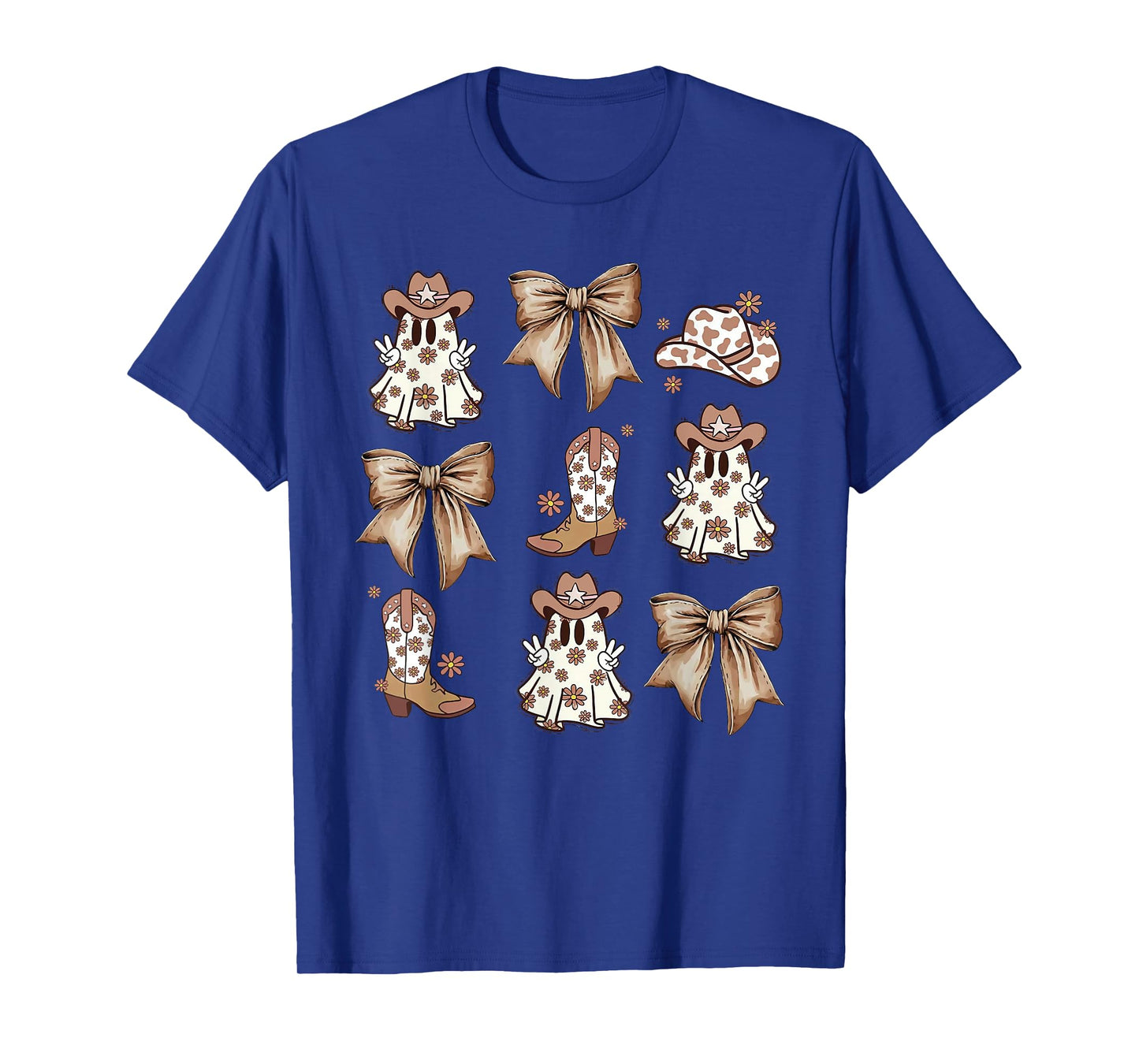 Coquette Bow Spooky Funny Ghost Cowboy Western Halloween T-Shirt