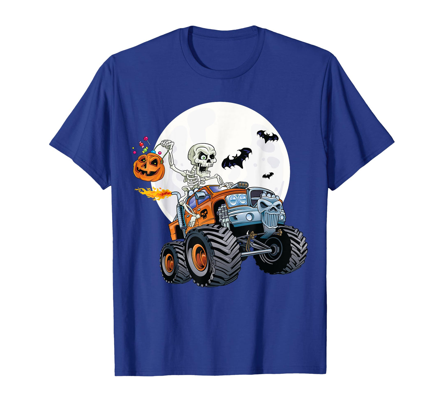 Skeleton Monster Truck Creepy Halloween Jack O Lantern Kids T-Shirt