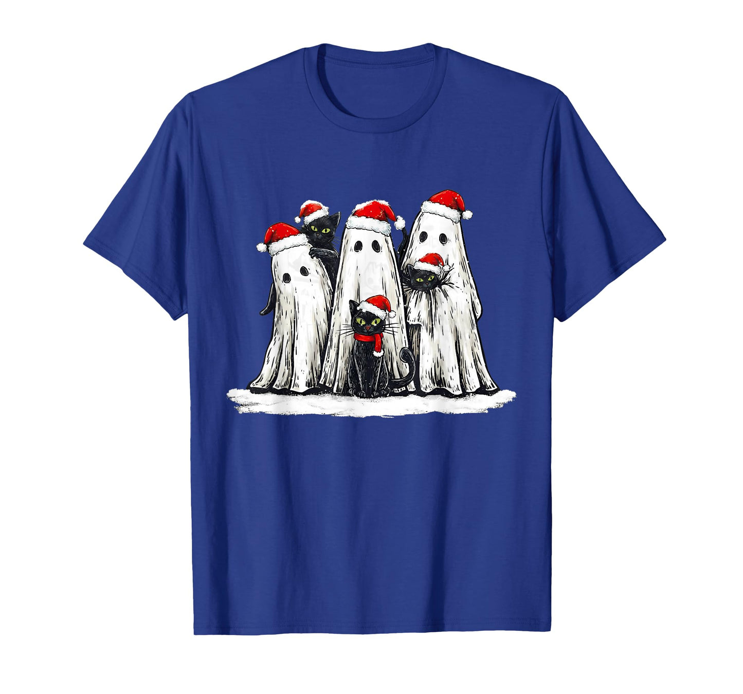 Vintage Christmas Ghost Holding Black Cat Groovy T-Shirt