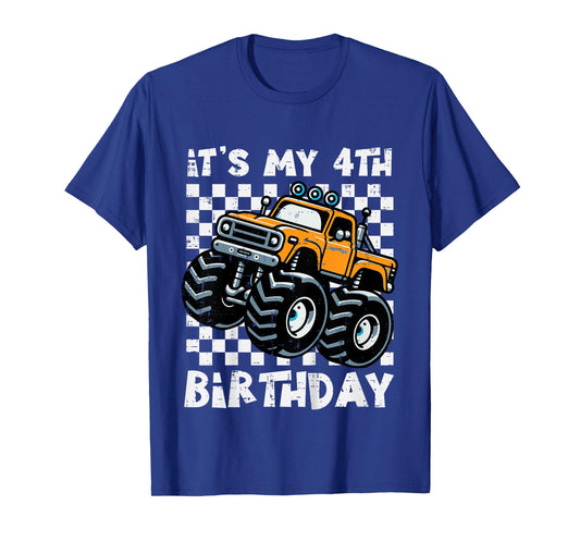 Kids Its My 4th Birthday Monster Truck 4 Year Old Bday Boys Kids T-Shirt
