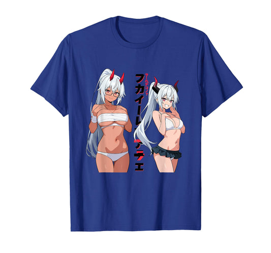 Waifu Sexy Anime Girl Horns Bandage Bra Japanese Manga Style T-Shirt