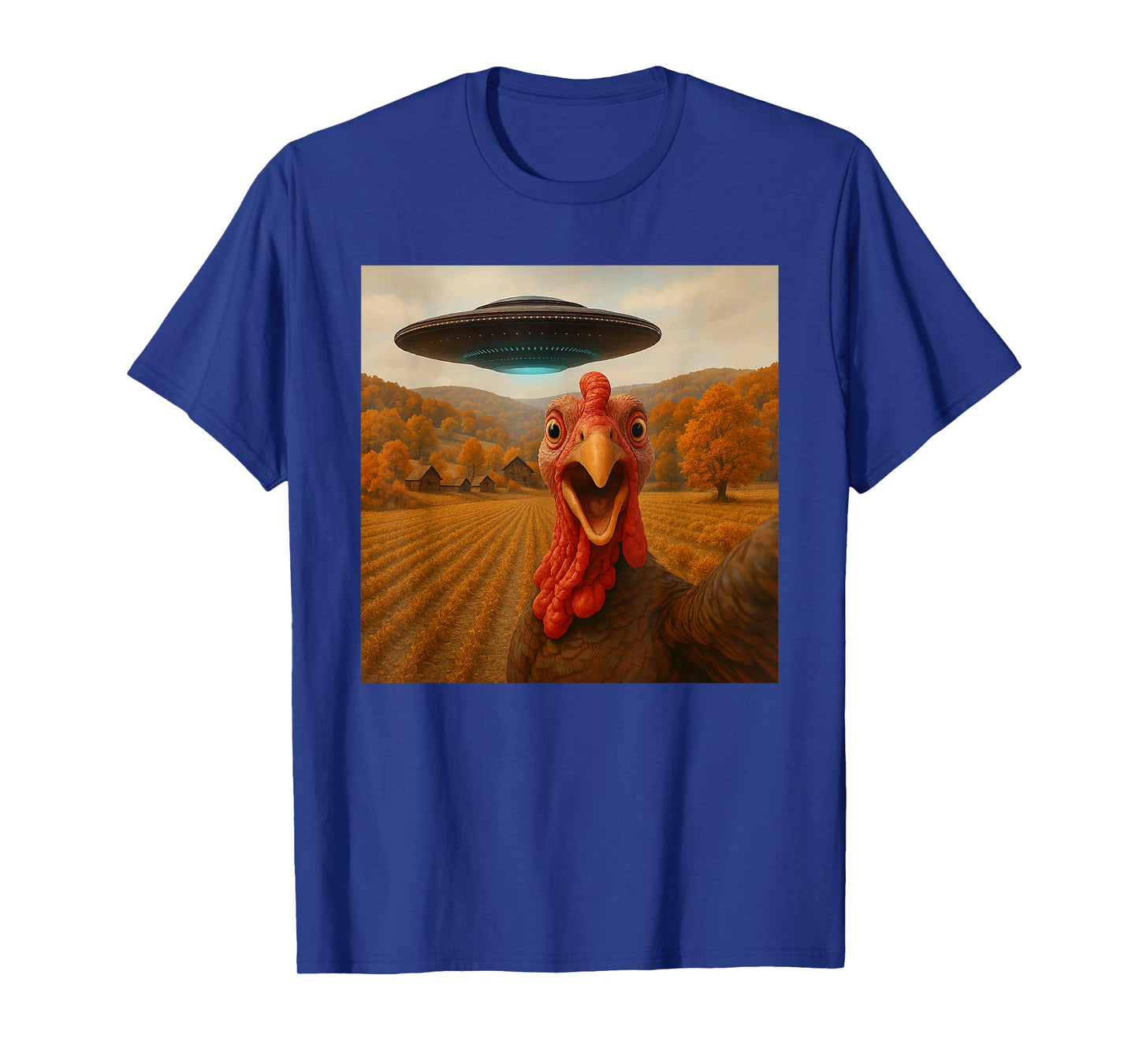 Turkey Selfie with Alien UFO Funny Thanksgiving Spaceship T-Shirt