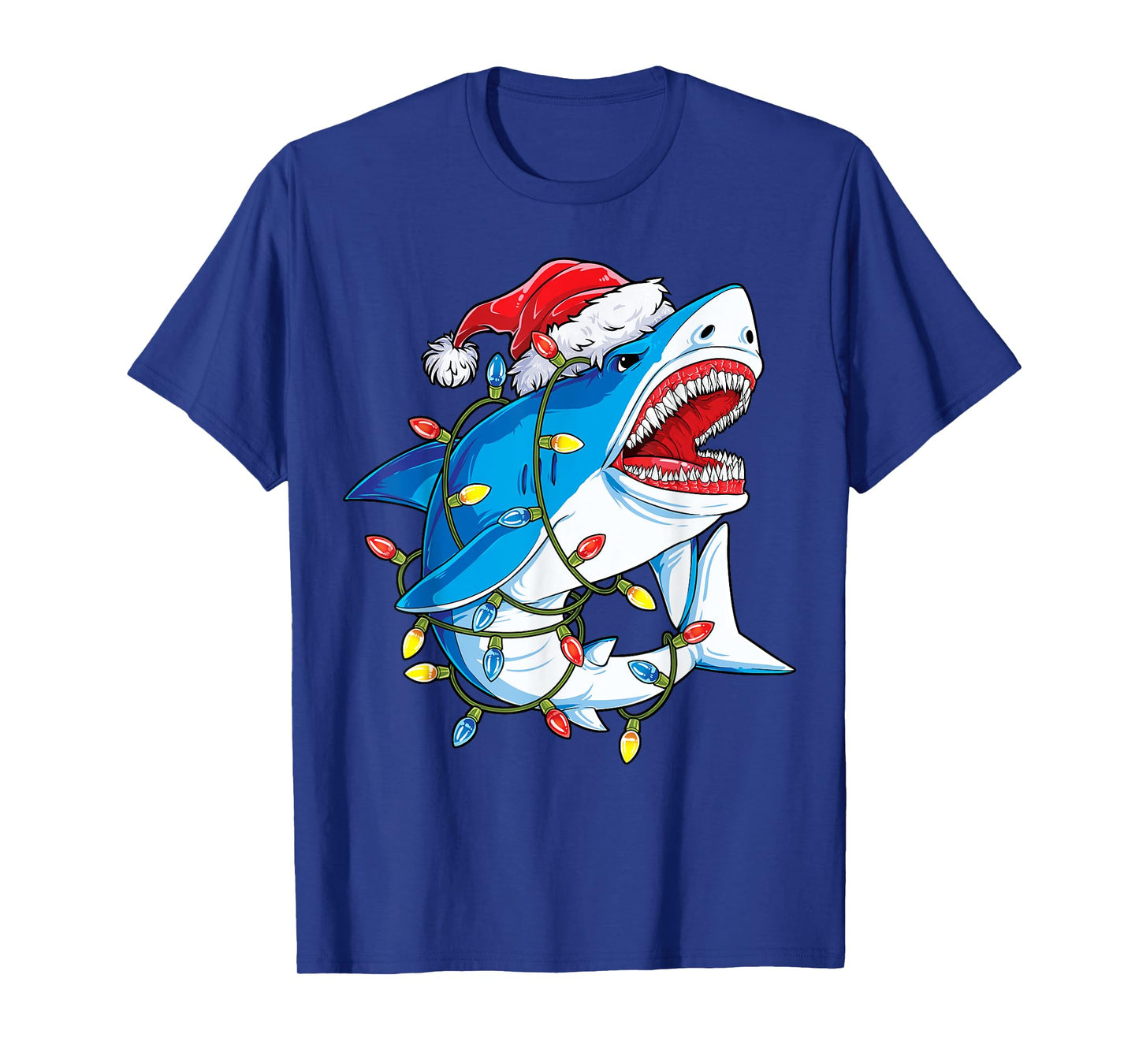 Santa Shark Christmas Lights Sharkmas Tree Xmas Boys Men T-Shirt