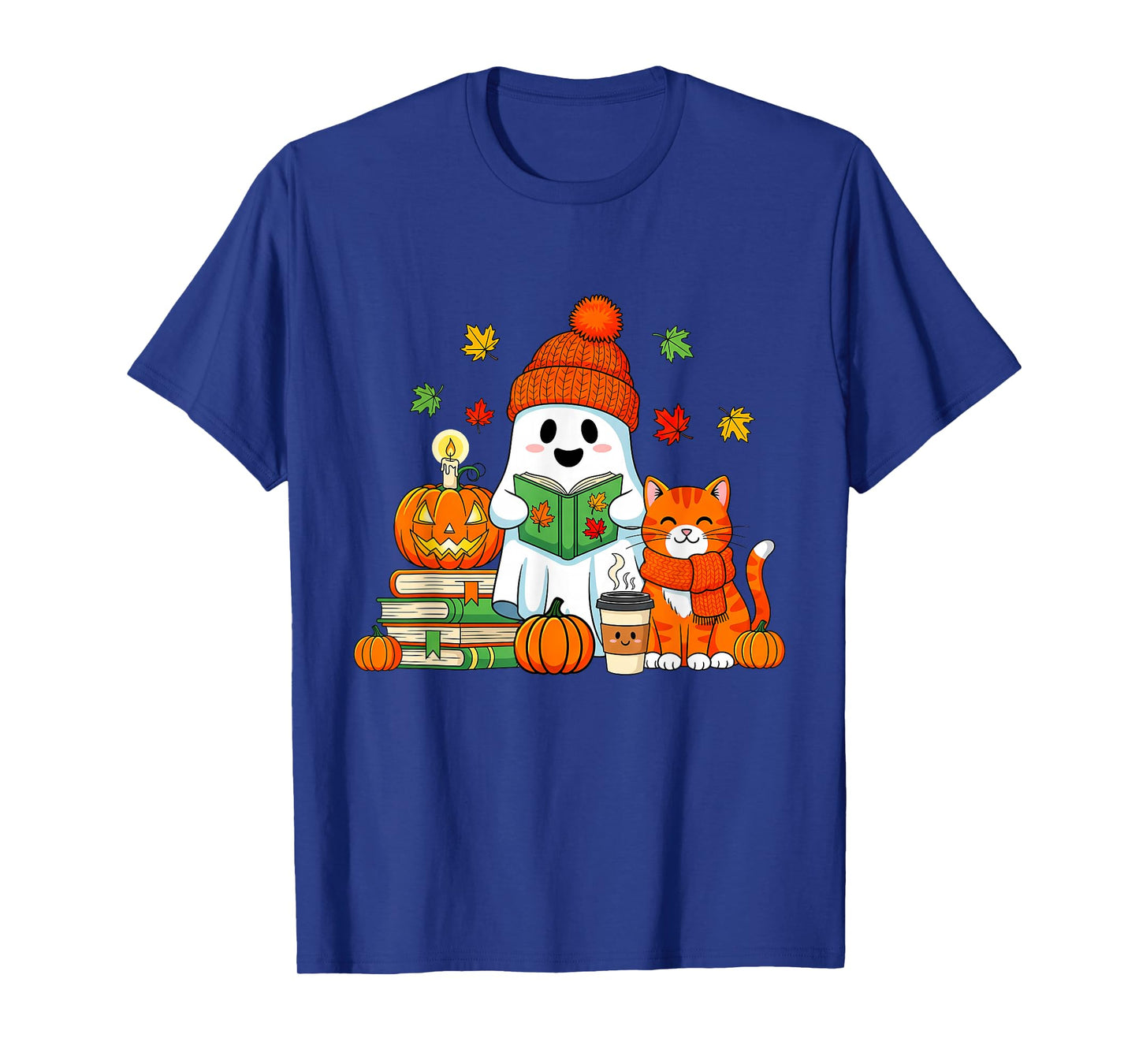 Cute Ghost Reading Book Lovers Autumn Fall Halloween Ghost T-Shirt