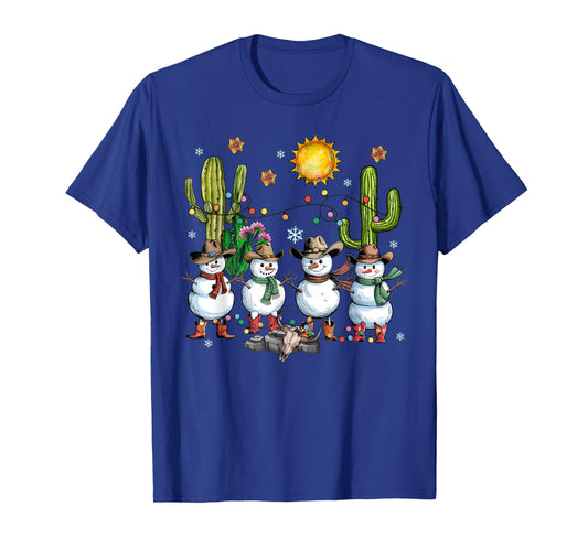 Snowman Cowboy Christmas Howdy Western Xmas Lights Boys Kids T-Shirt