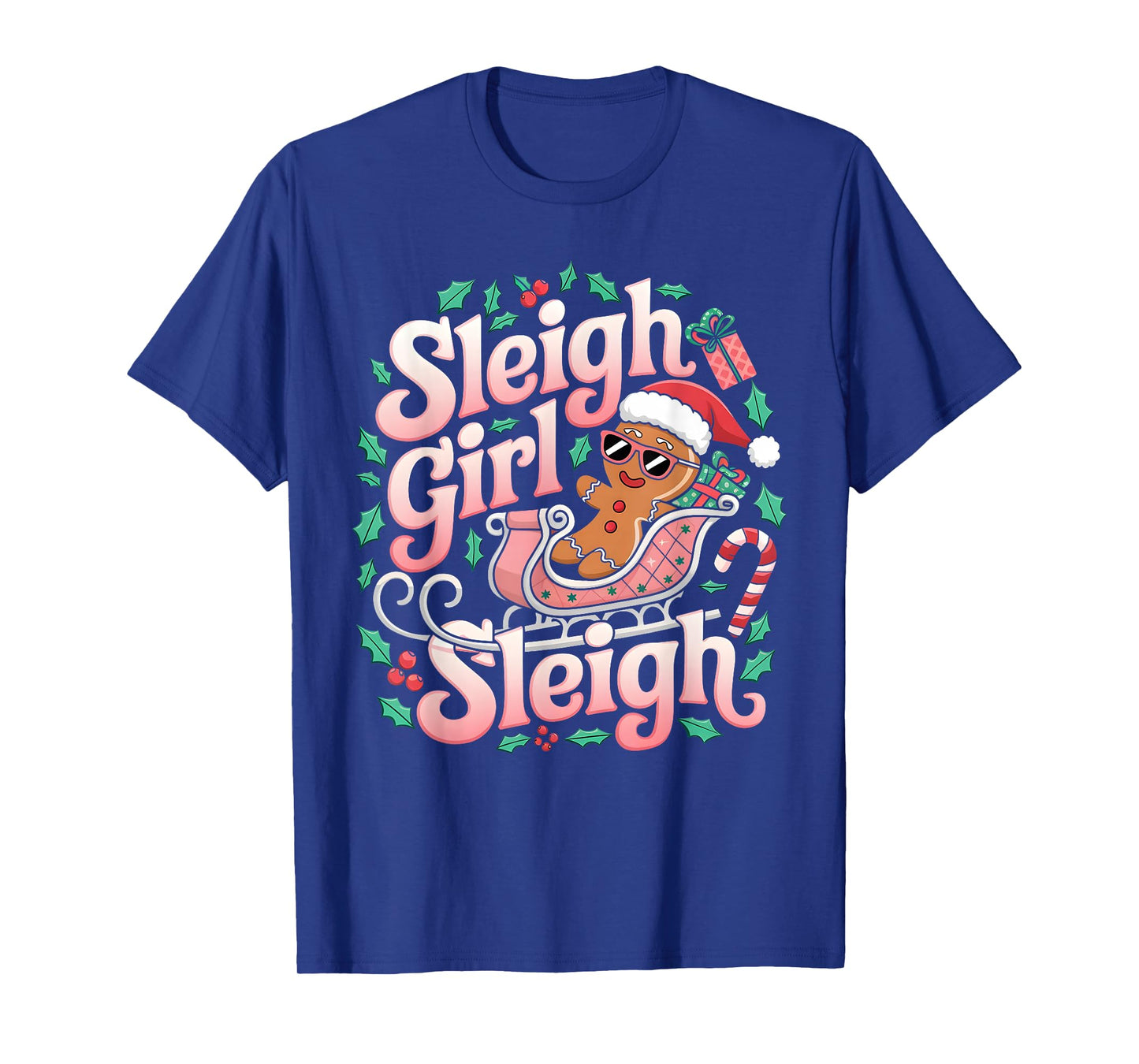 Groovy Pink Christmas Sleigh Girl Sleigh Gingerbread Holiday T-Shirt