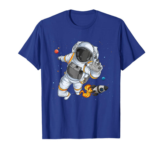 Flying Astronaut With Rocketship Outer Space T-Shirt
