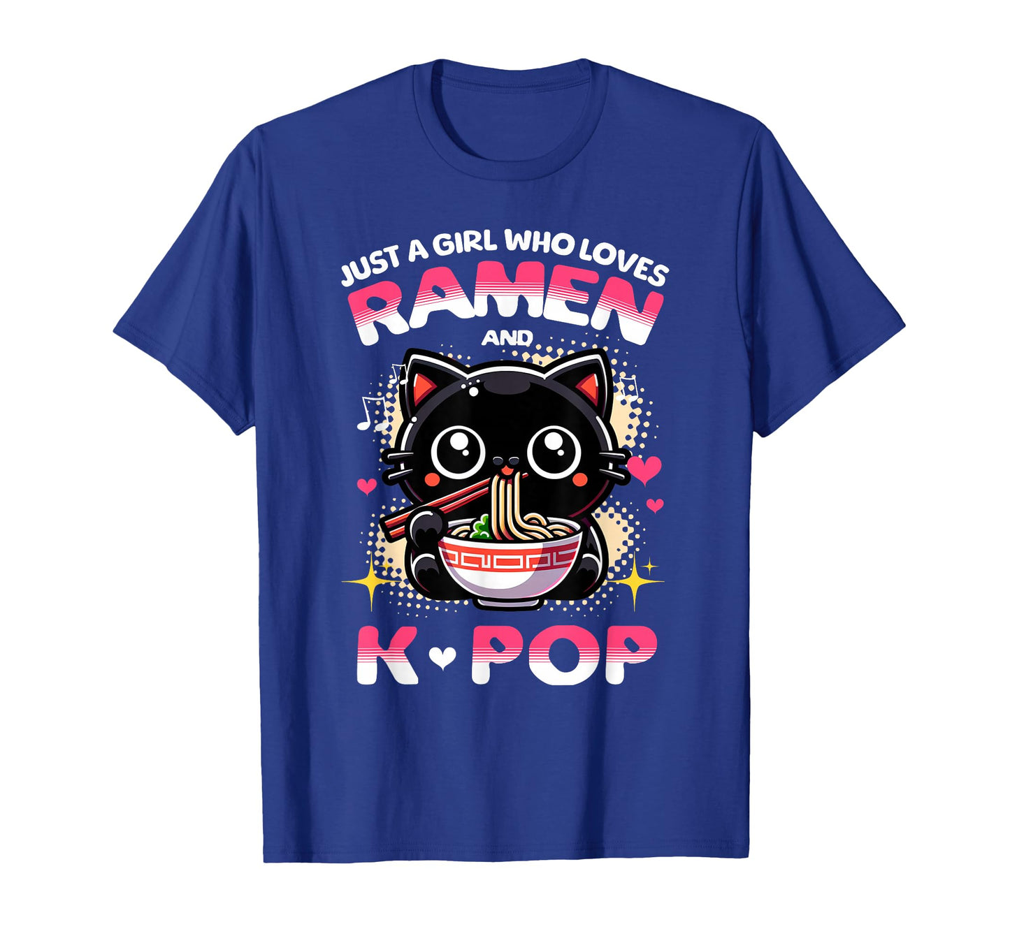 Just a Girl Who Loves Ramen and K-Pop Music Cat Design T-Shirt